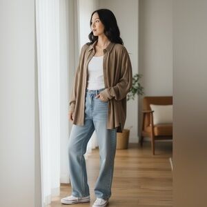 Golden Brown Button-Up Blouse